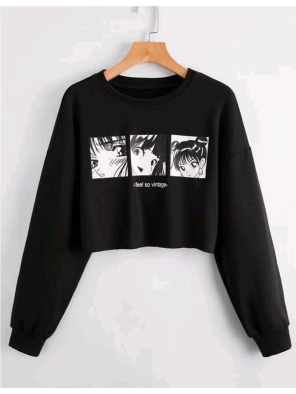 Romwe long sleeve cropped sweatshirt Anime I Feel So Vintage size Large NWOT